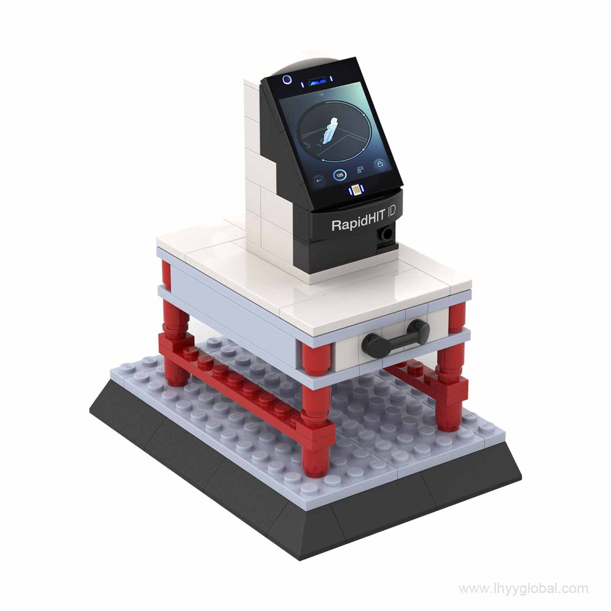 Thermo Fisher Applied Biosystems RapidHIT ID 83-piece building block model showing the black forensic DNA instrument design