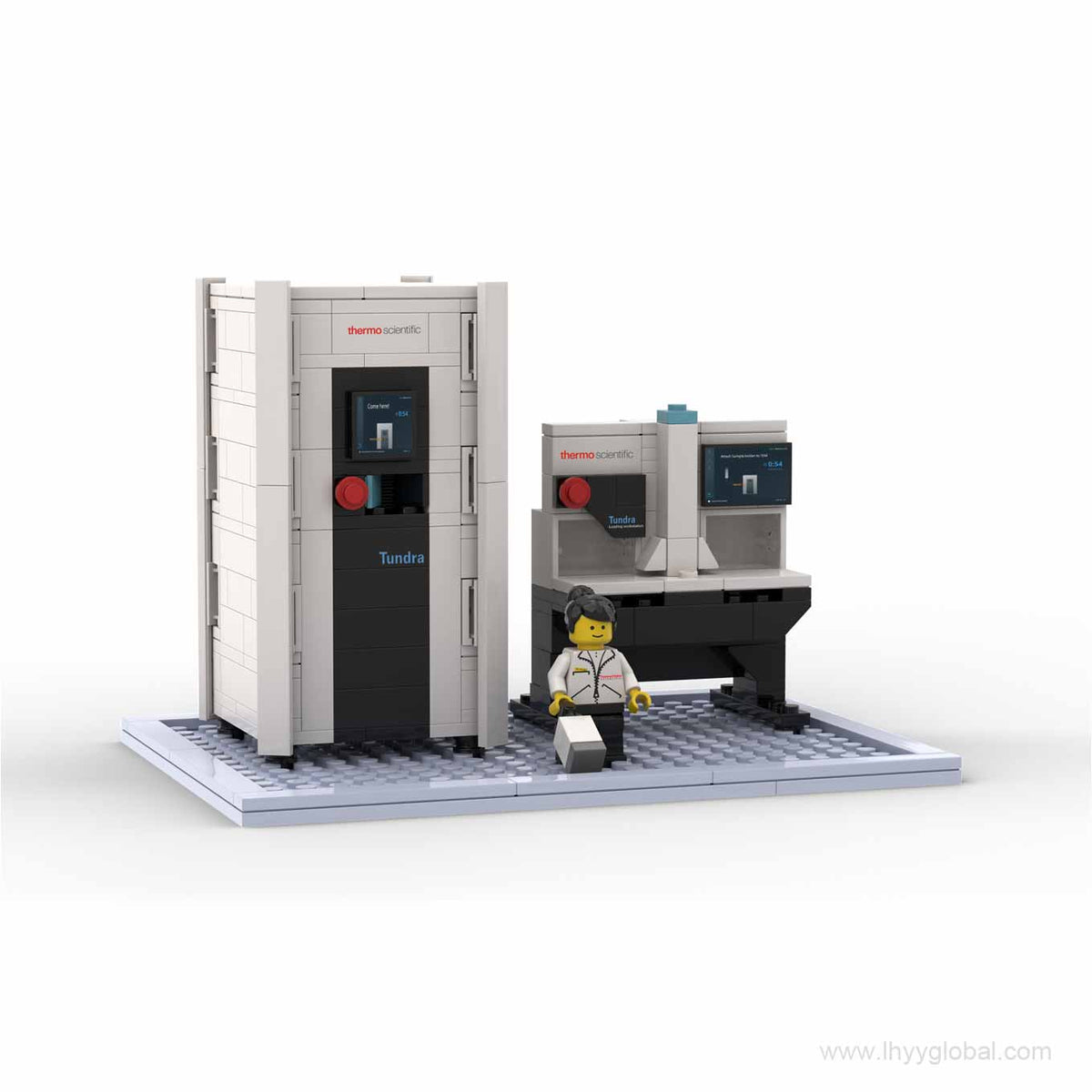 Tundra Cryo-TEM LEGO-compatible scientific building block model with workstation and scientist figure