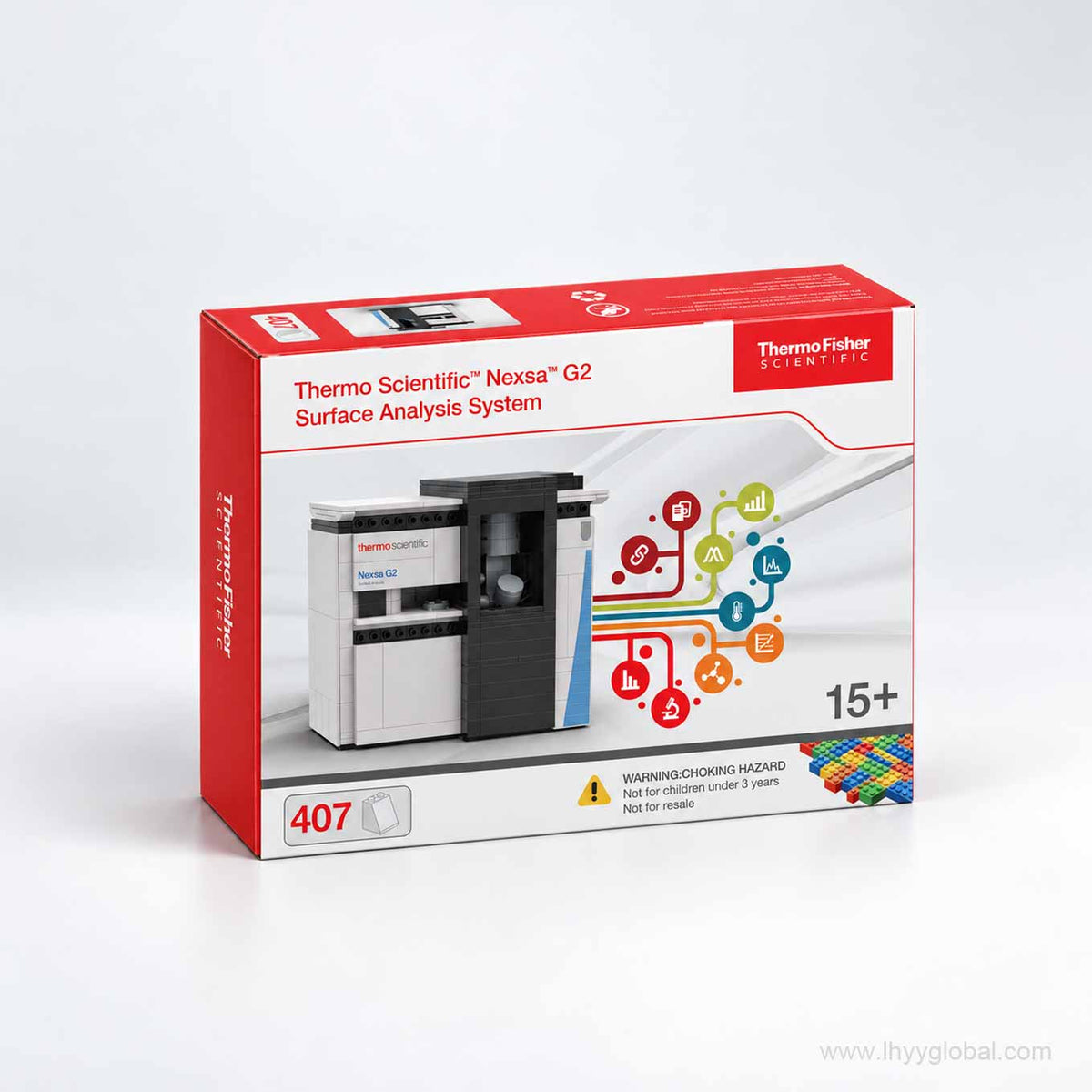 Presentation box for the Thermo Scientific Nexsa G2 building block model marked 407 pieces and age 15+