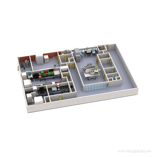 Top-down layout of custom Lego-compatible Miltenyi Biotec scientific lab model showcasing rooms - LHYY.