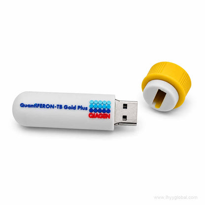 Custom QIAGEN QuantiFERON-TB Gold Plus USB flash drive with removable yellow cap