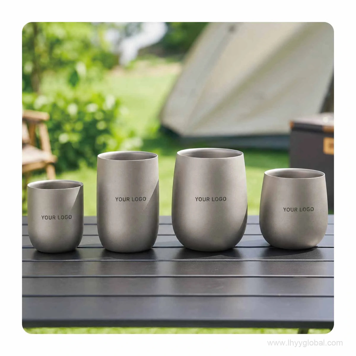 Custom logo pure titanium double-wall cups in 120 mL and 240 mL egg and straight shapes