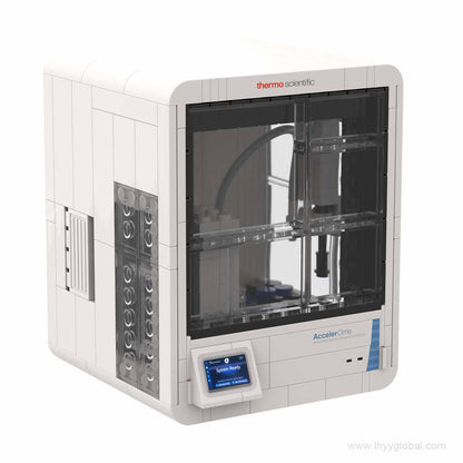 Rendered custom Thermo Scientific AccelerOme building block model with transparent front window and control screen