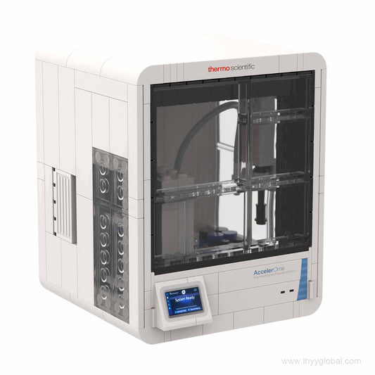 Rendered custom Thermo Scientific AccelerOme building block model with transparent front window and control screen