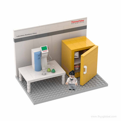 Thermo Scientific Barnstead 220-piece laboratory building block set featuring ultrapure water equipment and a chemical storage cabinet