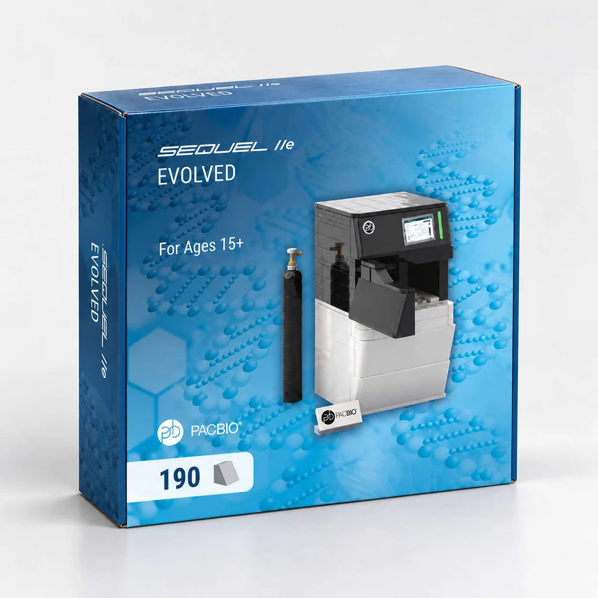 Blue PacBio Sequel IIe gift box marked 190 pieces and ages 15 plus