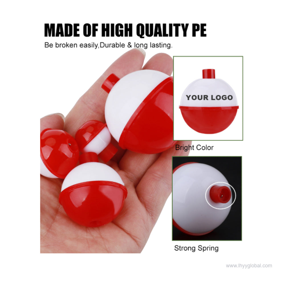 Red and white fishing bobber floats for custom promotional branding
