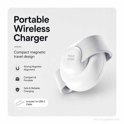 Portable custom logo magnetic wireless charger with compact travel design