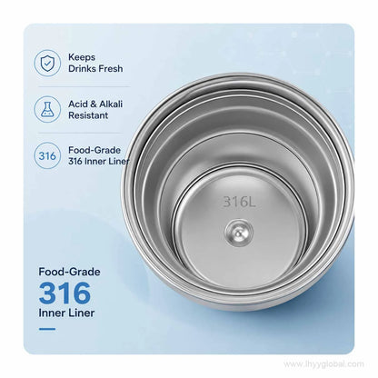 Close-up of food-grade 316 stainless steel inner liner used in the 300 mL insulated coffee cup.