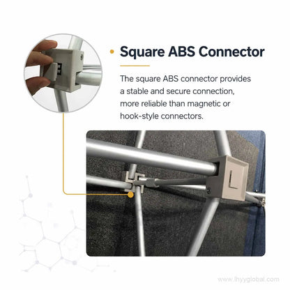 Square ABS connector securing the aluminum frame of a straight pop-up trade show display