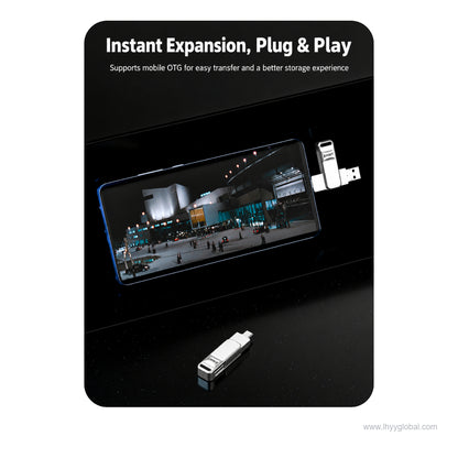 USB-C flash drive connected to a laptop for office file transfer and portable storage