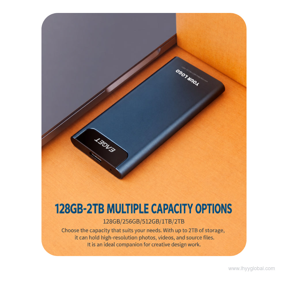 Portable metal M.2 external SSD angled product view