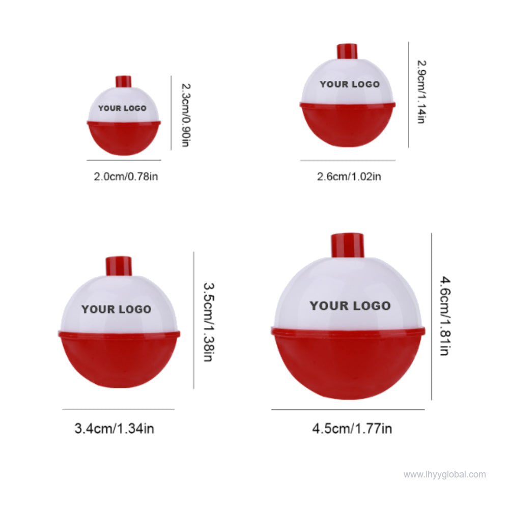 Red and white fishing bobber float size options for bulk custom orders
