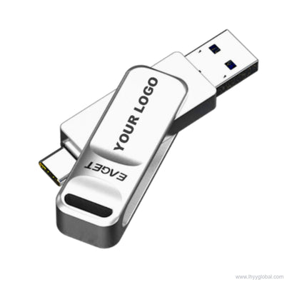 Dual USB-C and USB-A flash drive with 360-degree swivel design