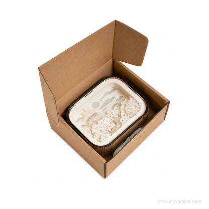 Custom paper carving lamp packed inside an open kraft gift box with USB cable