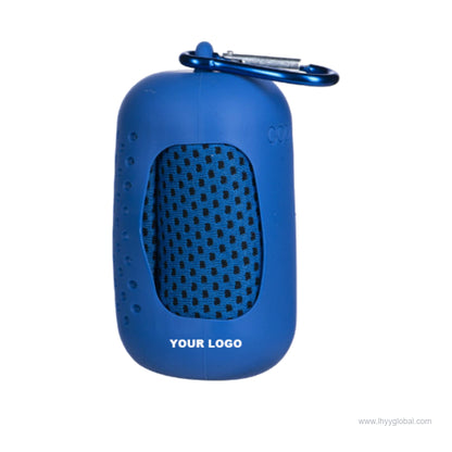 Royal blue portable cooling towel storage case with carrying clip