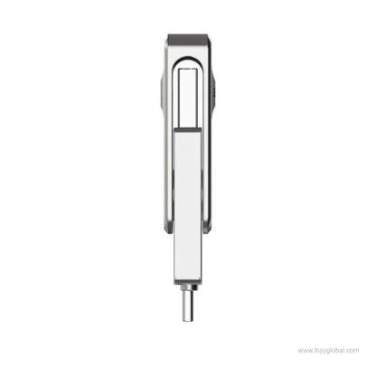 Dual-interface flash drive showing the USB-A connector and silver swivel body