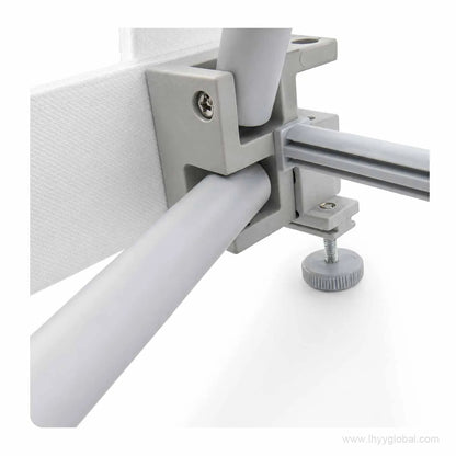 Pop-up display corner connector and adjustable leveling foot close-up