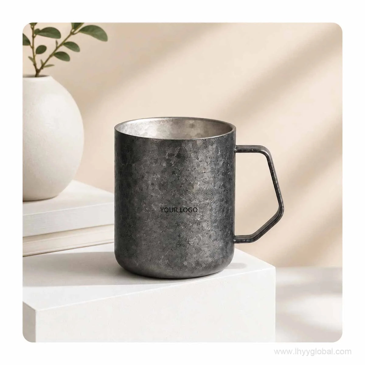 430 mL custom logo pure titanium double-wall mug in dark gray crystal finish