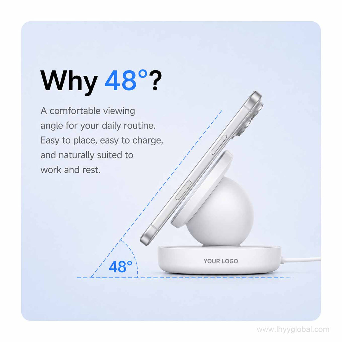 48 degree viewing angle on custom logo magnetic wireless charger phone stand