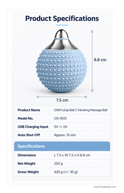 OSIM uZap Ball 2 OS-9251 dimensions and product specifications