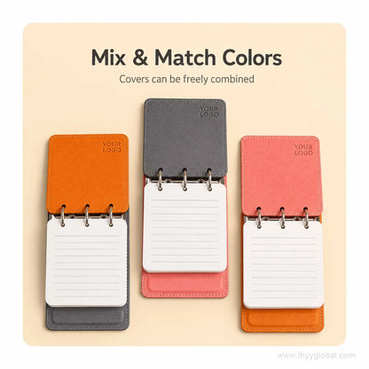 Orange, Cherry Pink and Mist Gray pocket loose-leaf notebook covers mixed and matched with refillable lined pages.