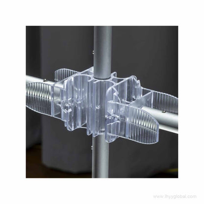 Close-up rendering of a quick-lock connector joining the SEG lightbox aluminum frame sections.