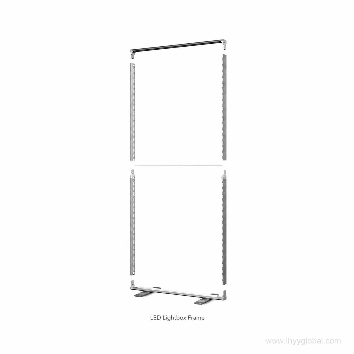 65 mm free-standing SEG LED lightbox aluminum frame shown in modular upper and lower sections