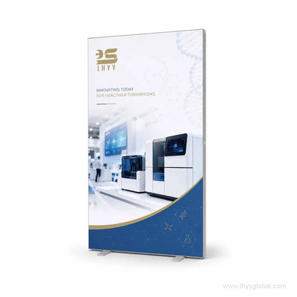 Custom 65 mm free-standing SEG LED lightbox with LHYY-branded scientific exhibition graphic