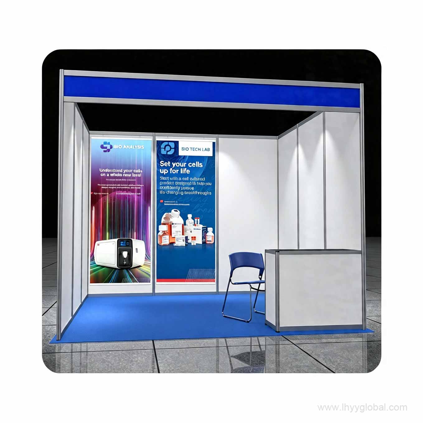 90 × 150 cm aluminum poster hanger shown in an exhibition display application