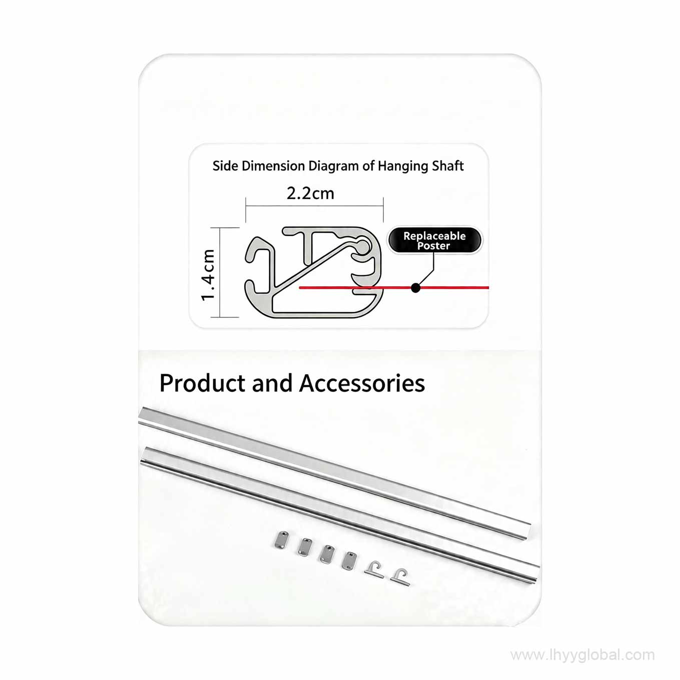 Installation steps for attaching a poster to the 90 cm aluminum poster hanger