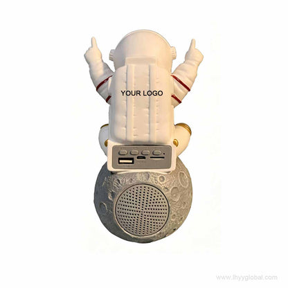 Rear view of astronaut Bluetooth speaker showing USB port TF card slot and control buttons