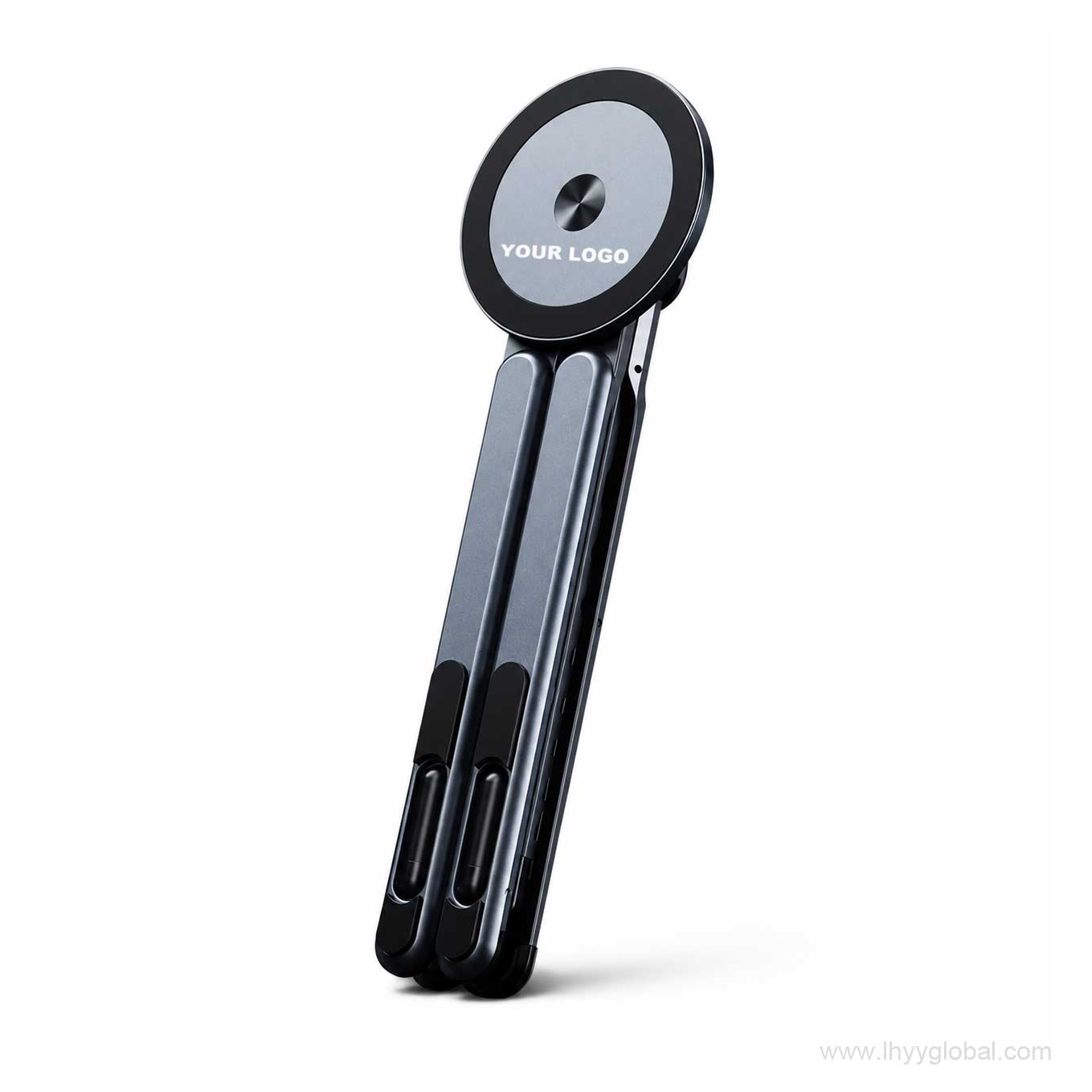 Custom branded aluminum magnetic phone stand with compact foldable support arms