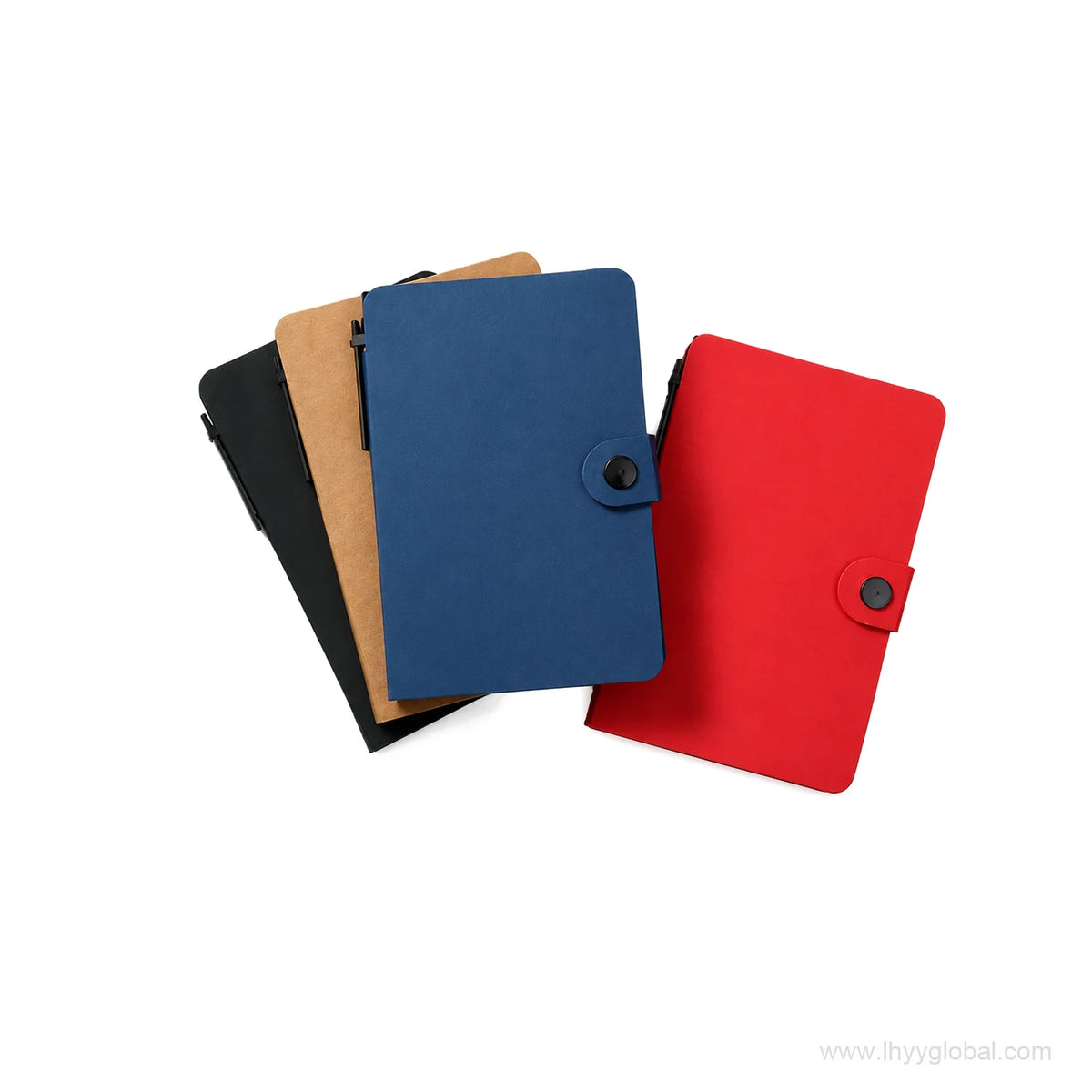 Custom sticky note notebook set in red, black, blue and brown color options