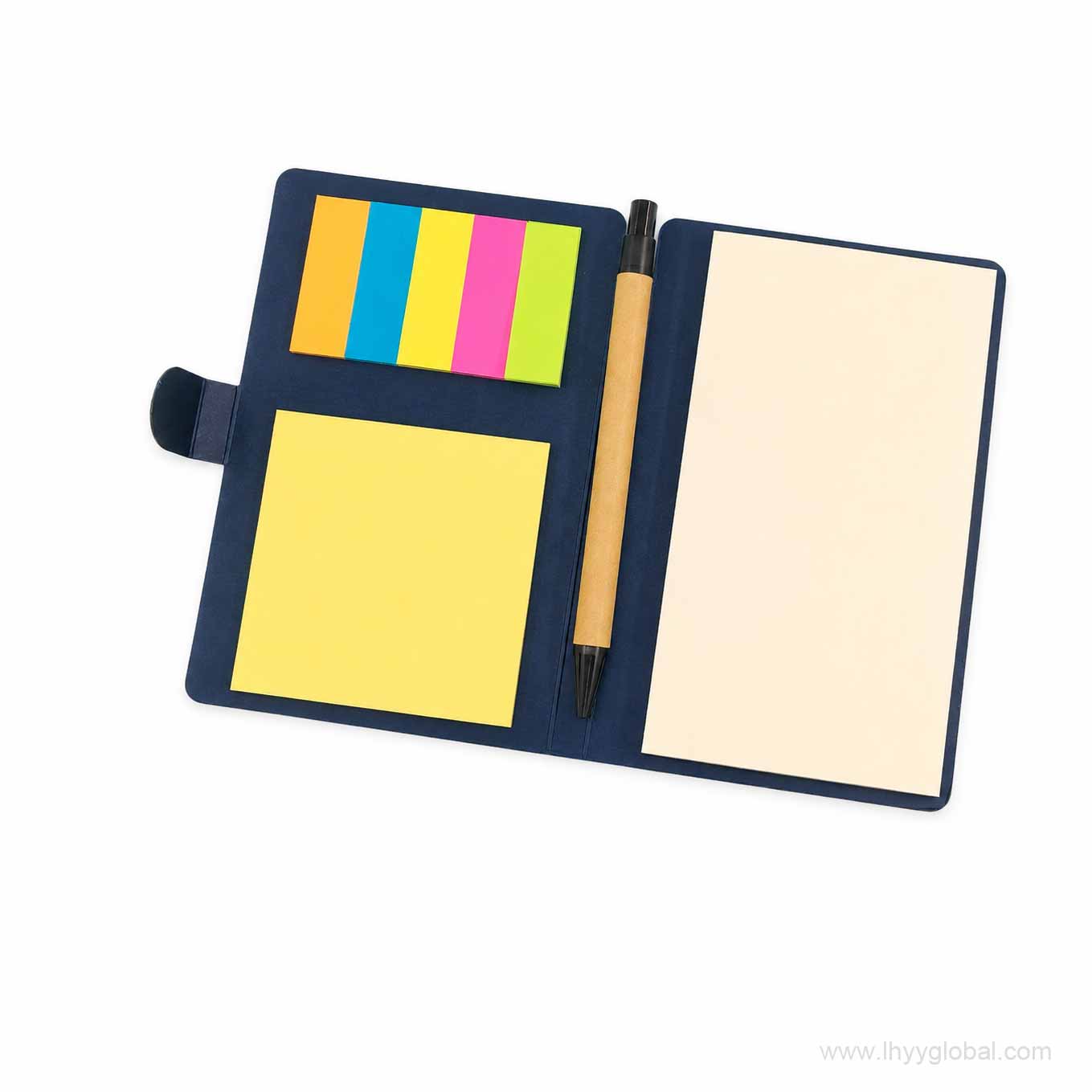 Navy blue sticky note notebook set for custom corporate stationery gifts