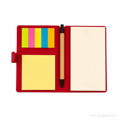 Custom red kraft paper sticky note notebook set with memo pads, page flags and pen