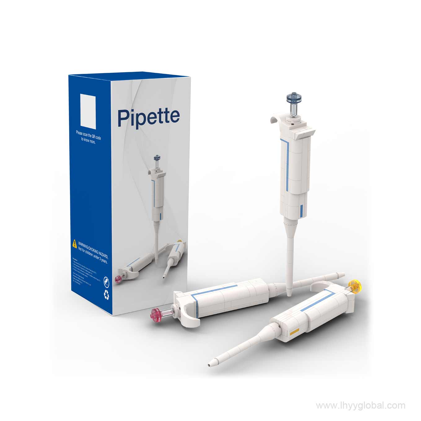Custom laboratory pipette building block model with packaging
