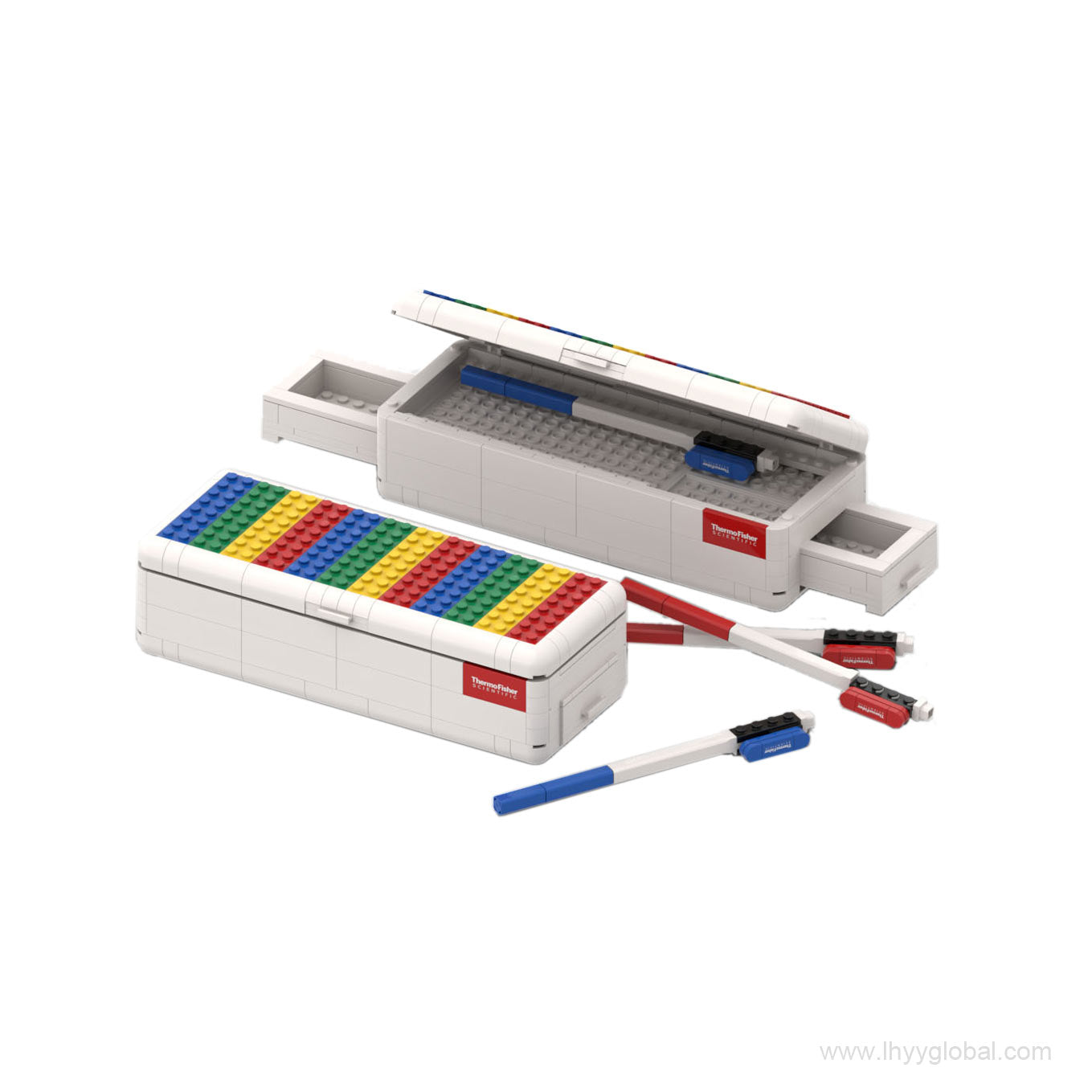 Custom Lego-compatible building block pencil case with drawers and corporate branding for executive gifts - LHYY.