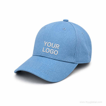Light blue custom logo adjustable baseball cap with embroidered front logo