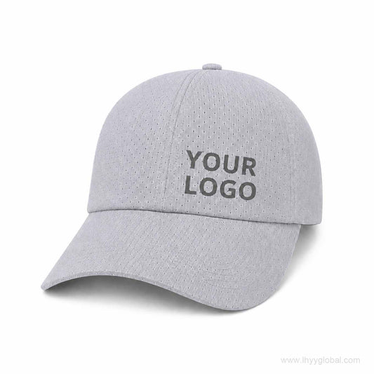Gray breathable quick-dry baseball cap with YOUR LOGO front customization mockup