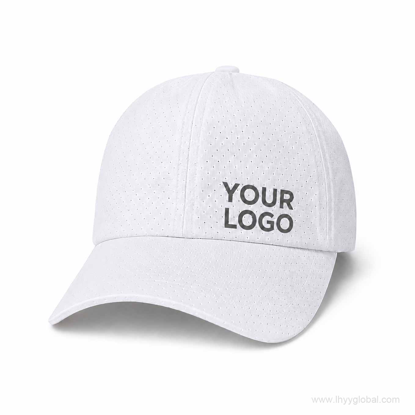 White breathable quick-dry baseball cap with YOUR LOGO front customization mockup