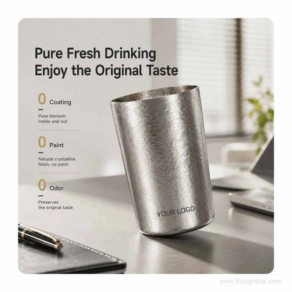 Pure titanium cup feature graphic showing no coating style and custom logo area