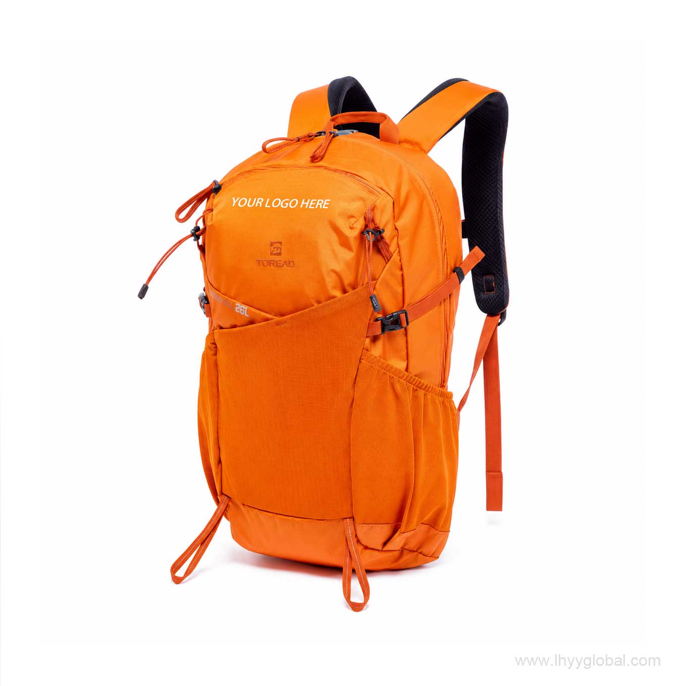Front view of orange TOREAD 26L hiking backpack with custom corporate logo area