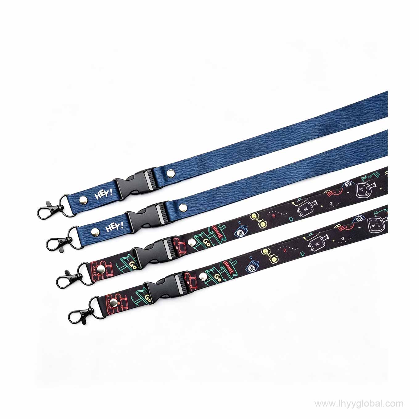 Close-up of red lanyard with leatherette patch and metal lobster clasp