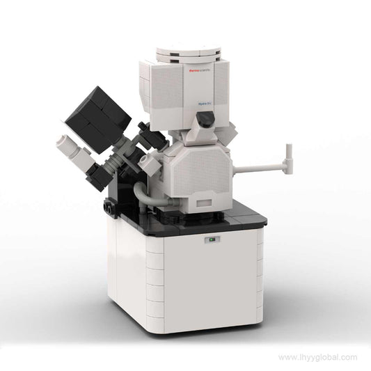 Rendered custom Thermo Scientific Hydra Bio Plasma-FIB building block model in white, gray, and black