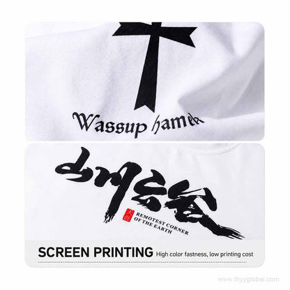 Screen printing examples for custom corporate logos and T-shirt graphics