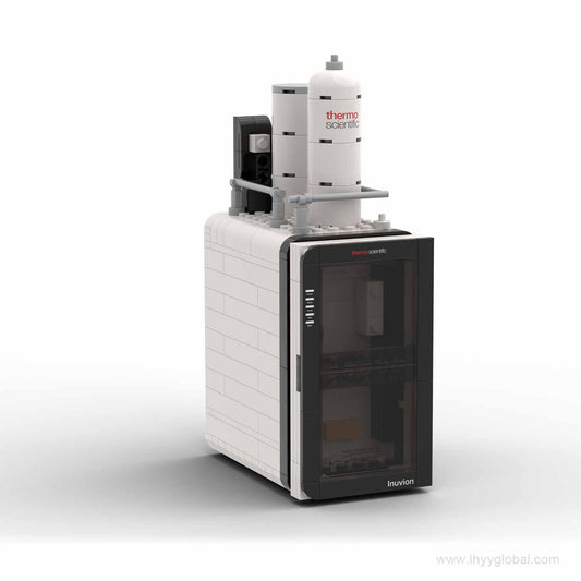 Dionex Inuvion IC-inspired building block model in gray, black and white on a white background