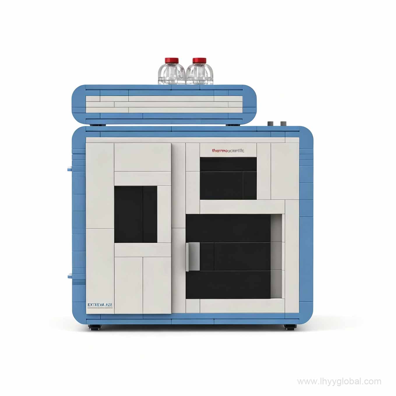 Front view of Lego-compatible Extreva ASE laboratory instrument building block model