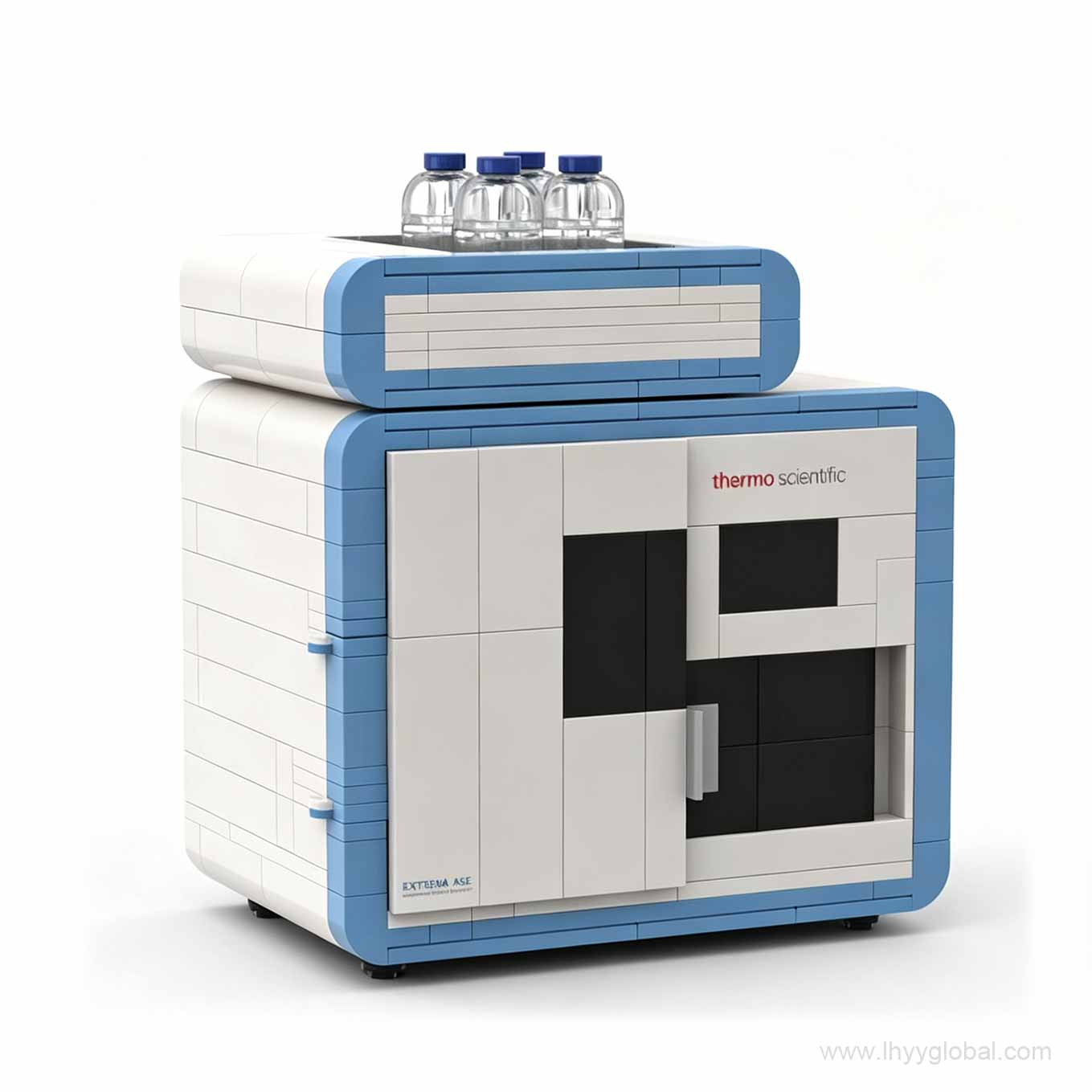 Rear-right view of custom Extreva ASE laboratory building block model