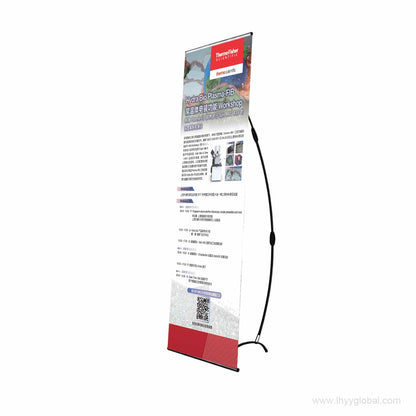 GH-703 custom fabric L-banner stand displaying scientific exhibition artwork